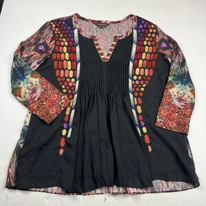 Ranna Gill Boho Tunic Blouse Embroidered Festival Top 3/4 Sleeve Boho Shirt XS